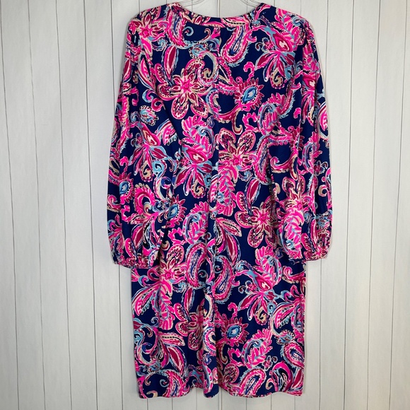 Lilly Pulitzer size XL Emery shift dress pink blue paisley floral cotton 3/4 sl - Picture 8 of 14